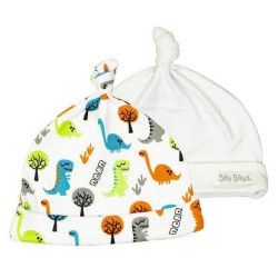 2 Bonnets de naissance (motifs animaux et uni blanc) 