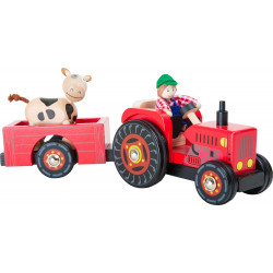 Tracteur et sa remorque + fermier et vache 