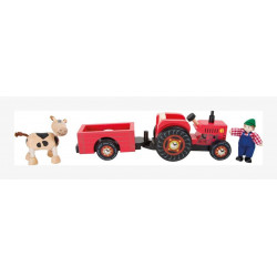 Tracteur et sa remorque + fermier et vache 