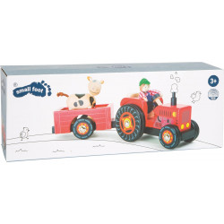 Tracteur et sa remorque + fermier et vache 