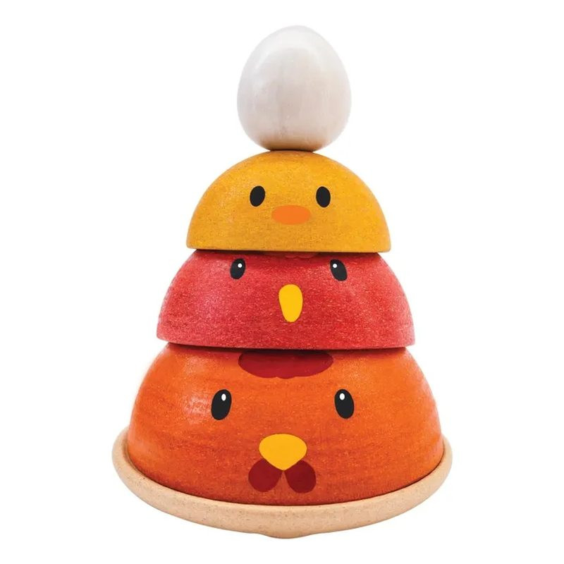 Poules et oeuf en bois à...