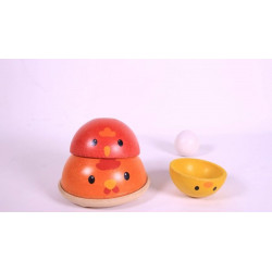 Poules et oeuf en bois à empiler 