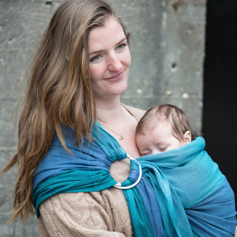 Echarpe de portage Bleue avec anneaux Ring Sling