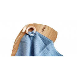 Doudou plat avec anneau en bois 