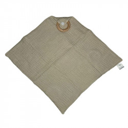 Doudou plat avec anneau en bois (beige foncé) 