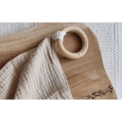 Doudou plat avec anneau en bois (beige foncé) 