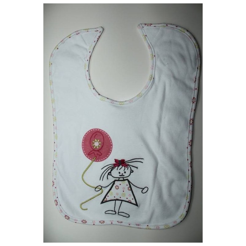 Grand bavoir blanc motif : fille Grand bavoir blanc motif : fille