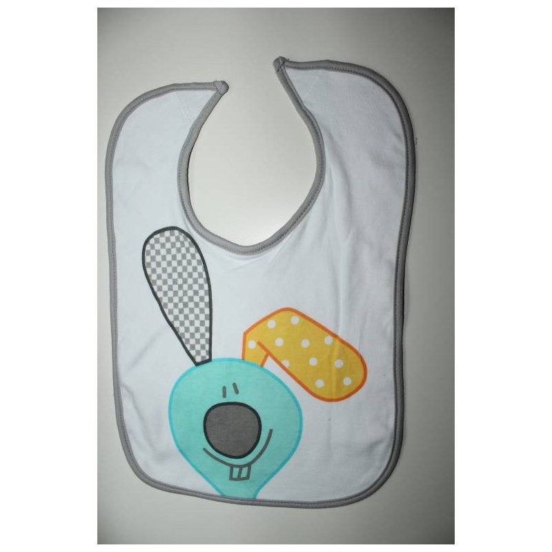 Grand bavoir blanc motif : lapin Grand bavoir blanc motif : lapin