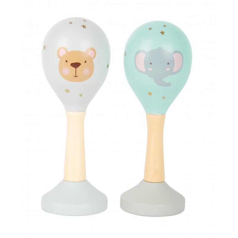 2 Maracas en bois pour bébé