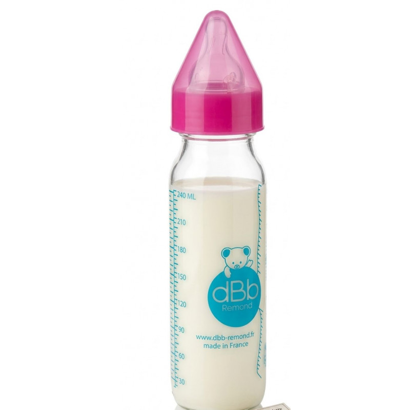 Biberon verre Régul'air Tétine silicone 240 ml Rose