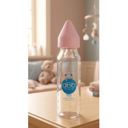 Biberon verre Régul'air Tétine silicone 240 ml Rose 