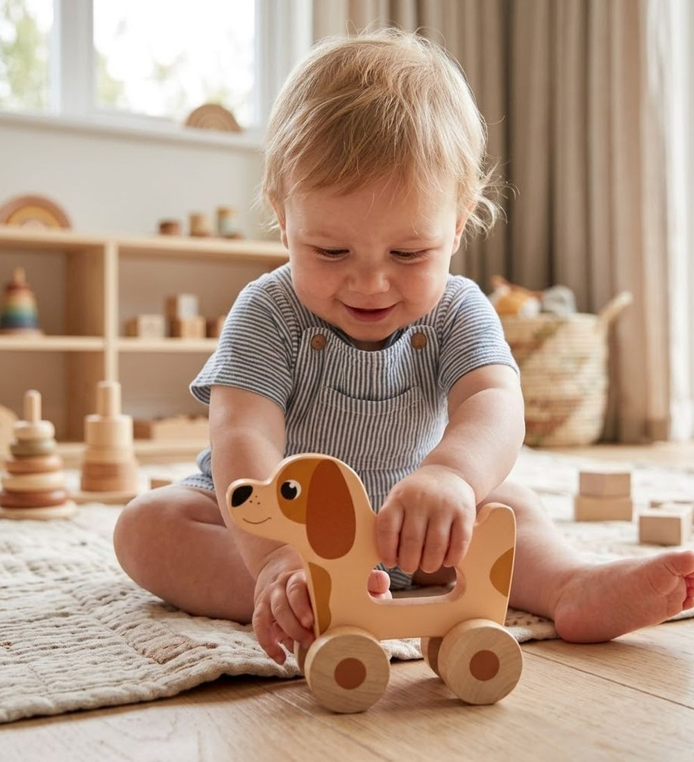 Chien en bois à pousser