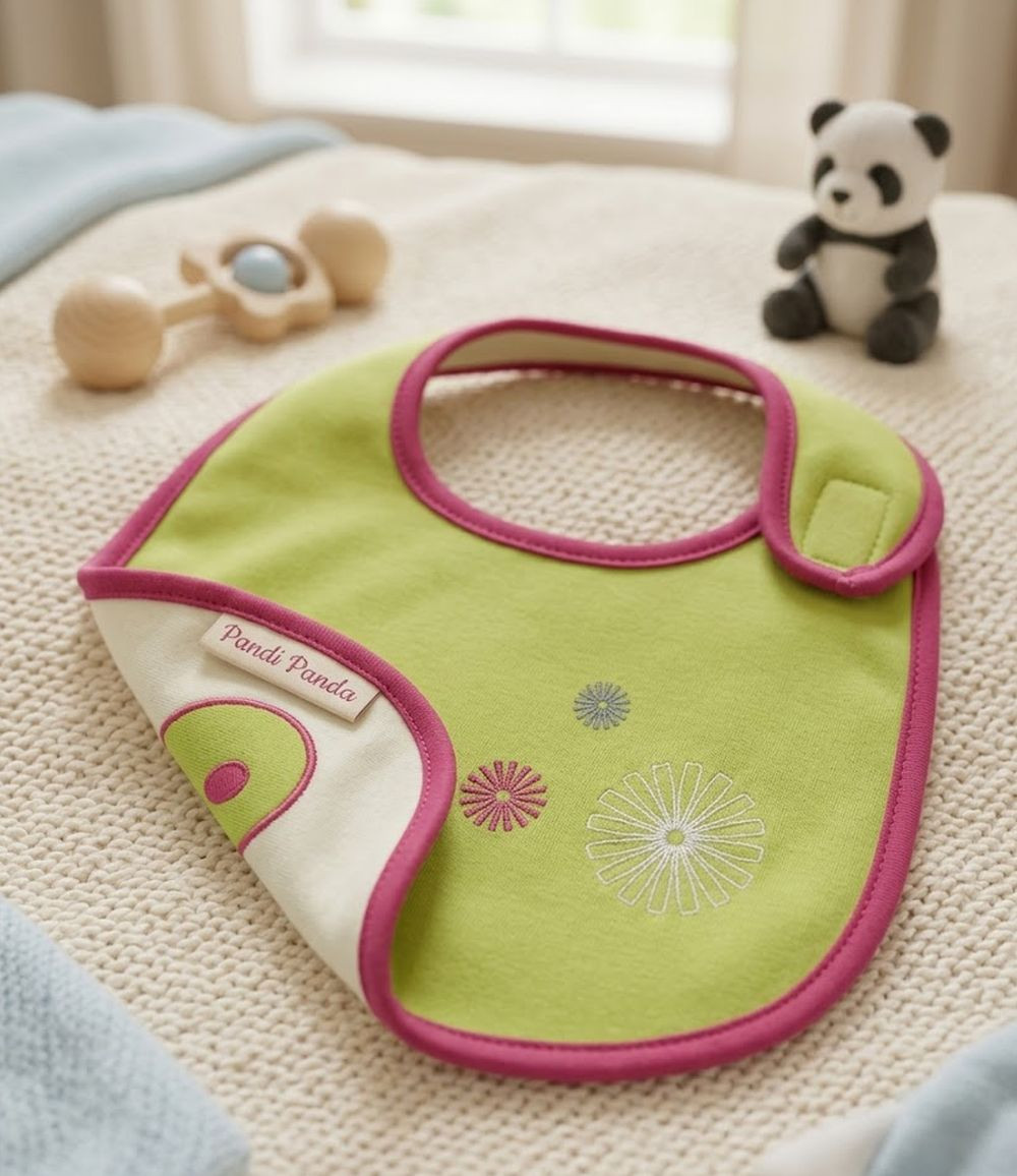 Bavoir vert et fushia...