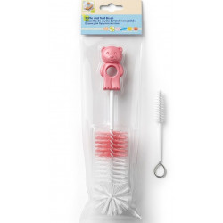 Goupillon rose '2 en 1' pour biberons et tétines 