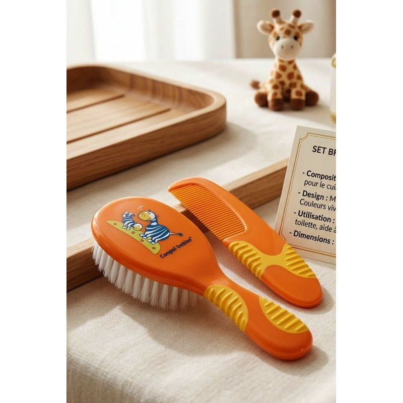 Brosse à cheveux et peigne orange pour bébé