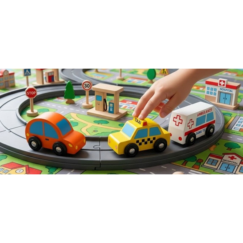 Set de 3 mini voitures en bois