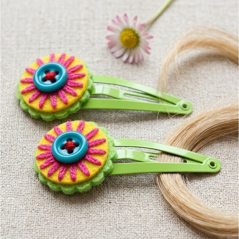 LOT de 2 barrettes 'Fluor Flower' vert