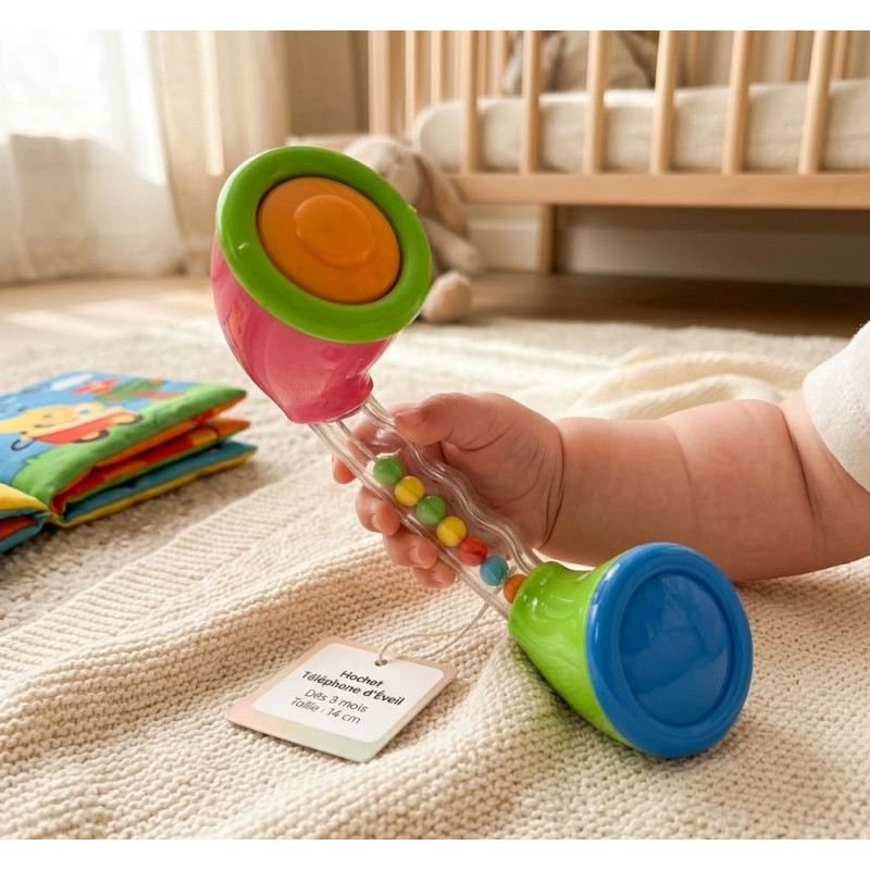 Hochet téléphone bébé 3 mois (rose, vert, bleu)