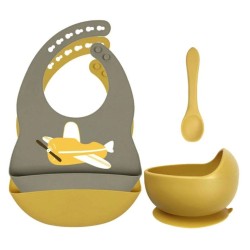 Coffret repas en silicone, bol, bavoirs, cuillère 