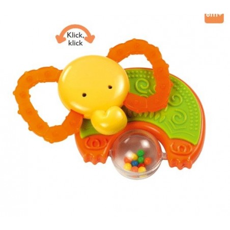 Hochet éléphant orange, vert et jaune