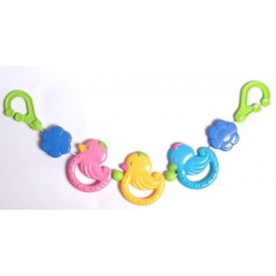 Chaine de poussette avec hochets colorés Canards profils