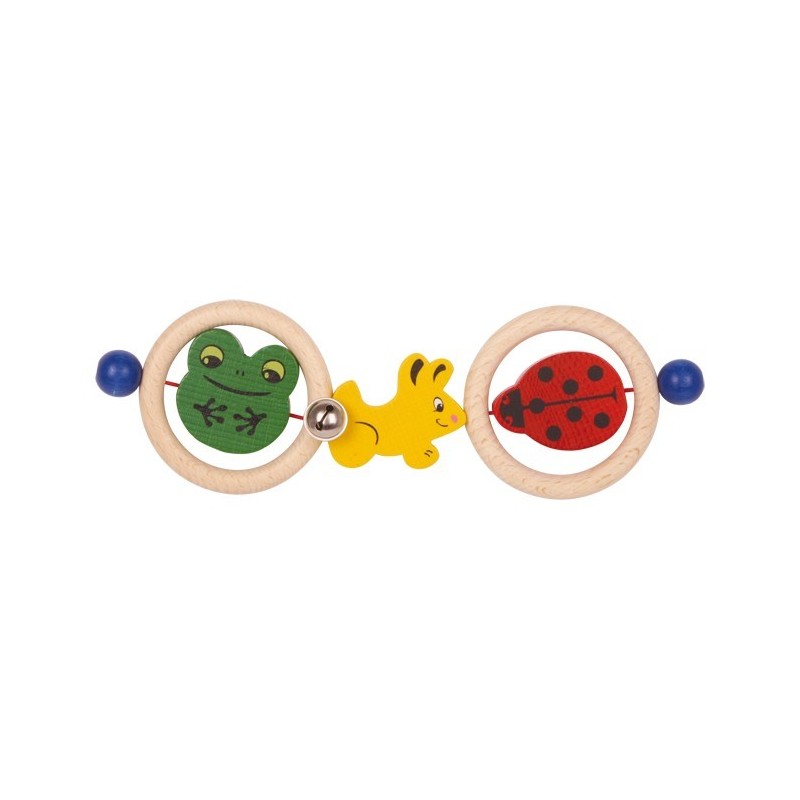 Hochet en bois avec grelot et anneaux Hochet en bois avec grelot et anneaux