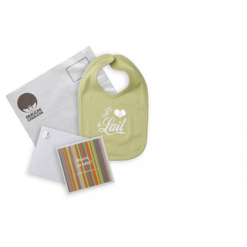 Kit de félicitations avec bavoir vert 'J'aime le lait' Kit de félicitations avec bavoir vert 'J'aime le lait'
