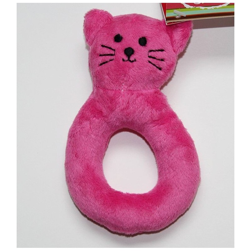 Hochet anneau chat en velours rose