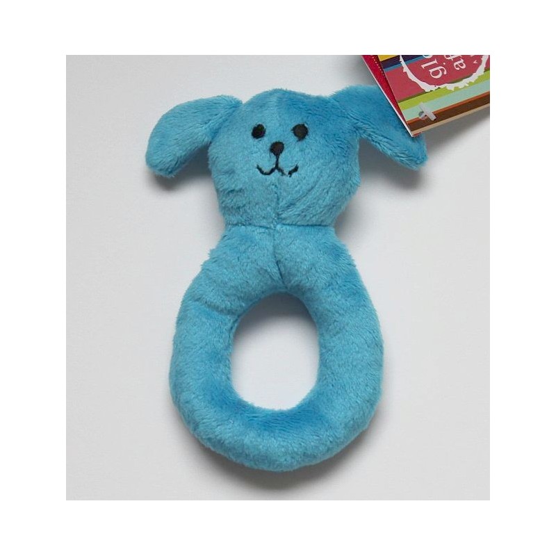 Hochet anneau chien en coton bleu