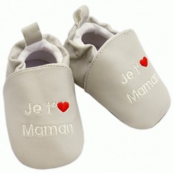 Chaussons gris 'je t'aime maman'  0-6 mois 