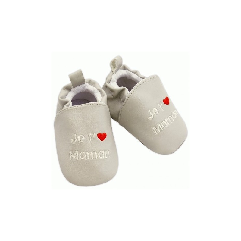 Chaussons gris &#039;je t&#039;aime maman&#039;  0-6 mois