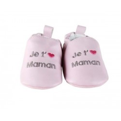 Chaussons rose 'je t'aime maman'  0-6 mois 