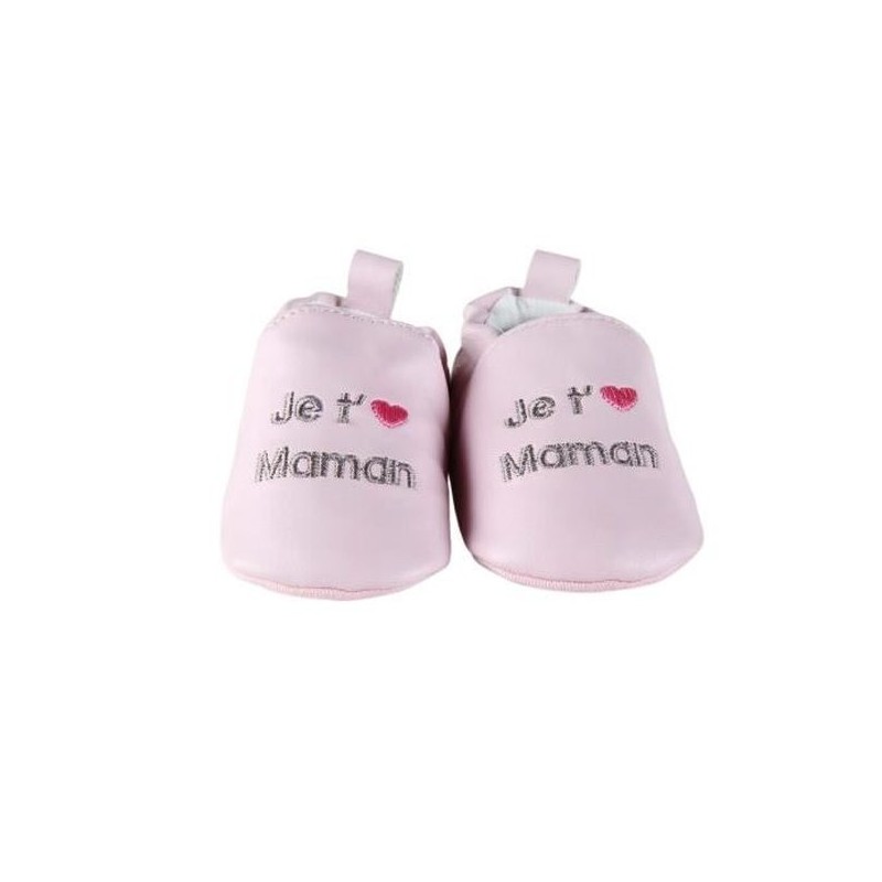 Chaussons rose &#039;je t&#039;aime maman&#039;  0-6 mois