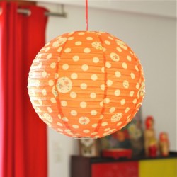 Boule japonaise en papier  motif: pois orange 