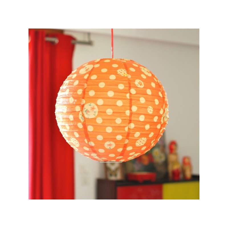 Boule japonaise en papier  motif: pois orange