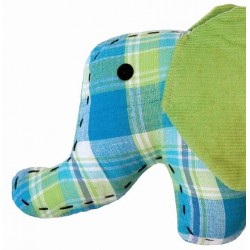 Doudou petit éléphant bleu-vert 