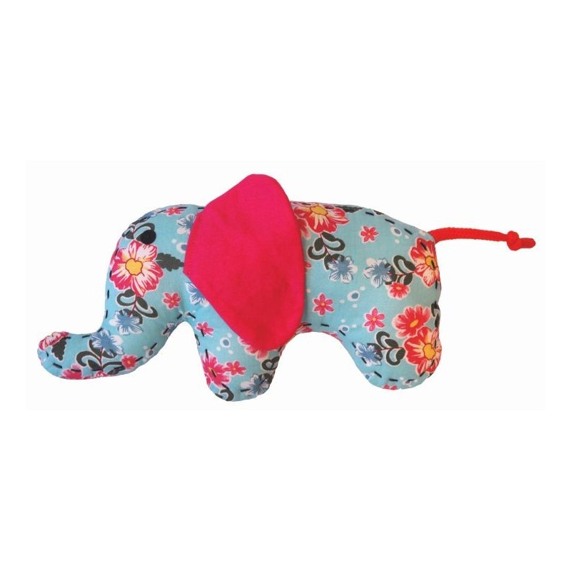 Doudou petit éléphant fleuri bleu