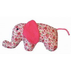 Doudou petit éléphant fleuri rose 