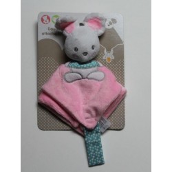 Doudou attache sucette 'lapin rose' 