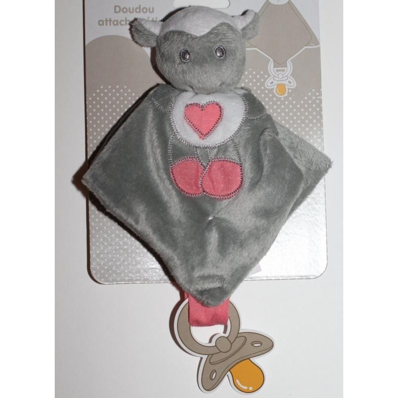 Doudou attache sucette gris-rose Doudou attache sucette gris-rose