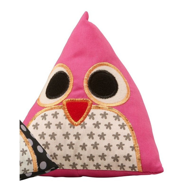 Doudou hochet Hibou rose