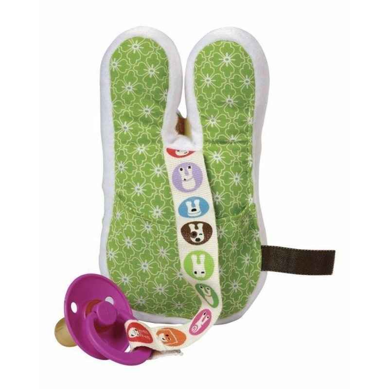 Doudou hochet-attache et range sucette vert Doudou hochet-attache et range sucette vert