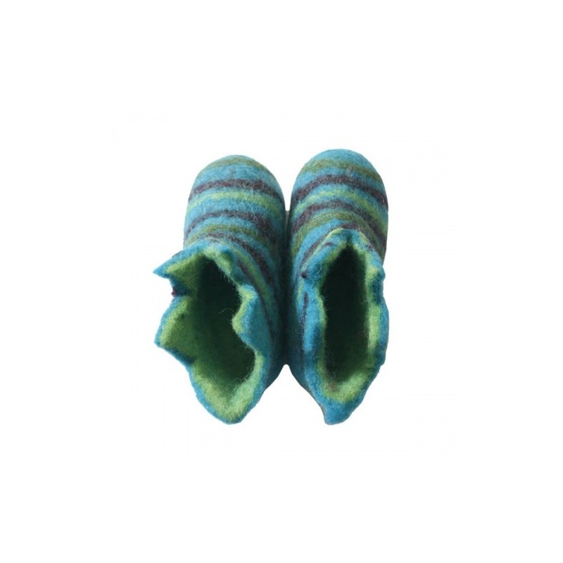 Chaussons 1er âge en feutre - bleu/vert