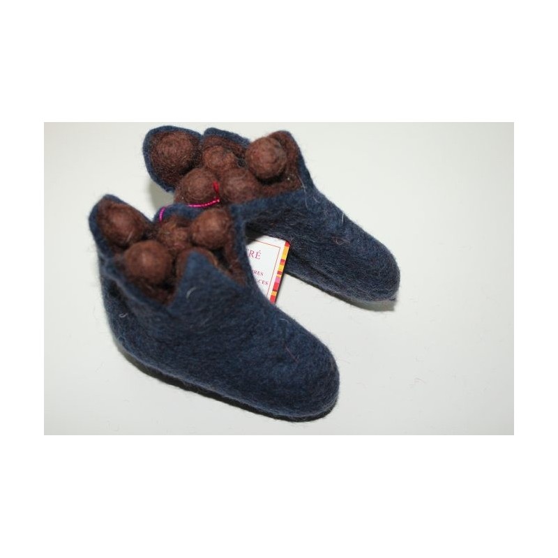 Chaussons 1er âge en feutre - bleu marine/marron Chaussons 1er âge en feutre - bleu marine/marron