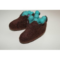 Chaussons 1er âge en feutre bicolore marron