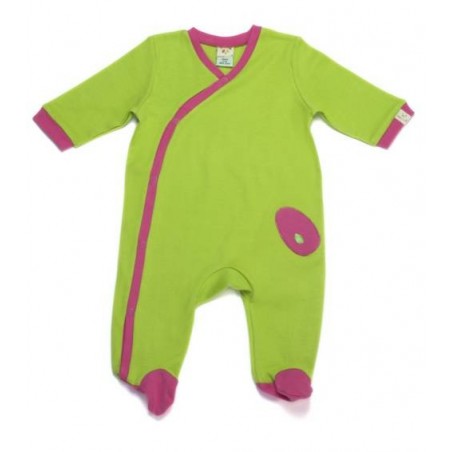 Grenouillère vert anis et fushia en coton  6-12 mois