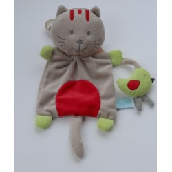 Doudou 'chat' gris-rouge