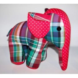 Eléphant carreaux rouge-vert