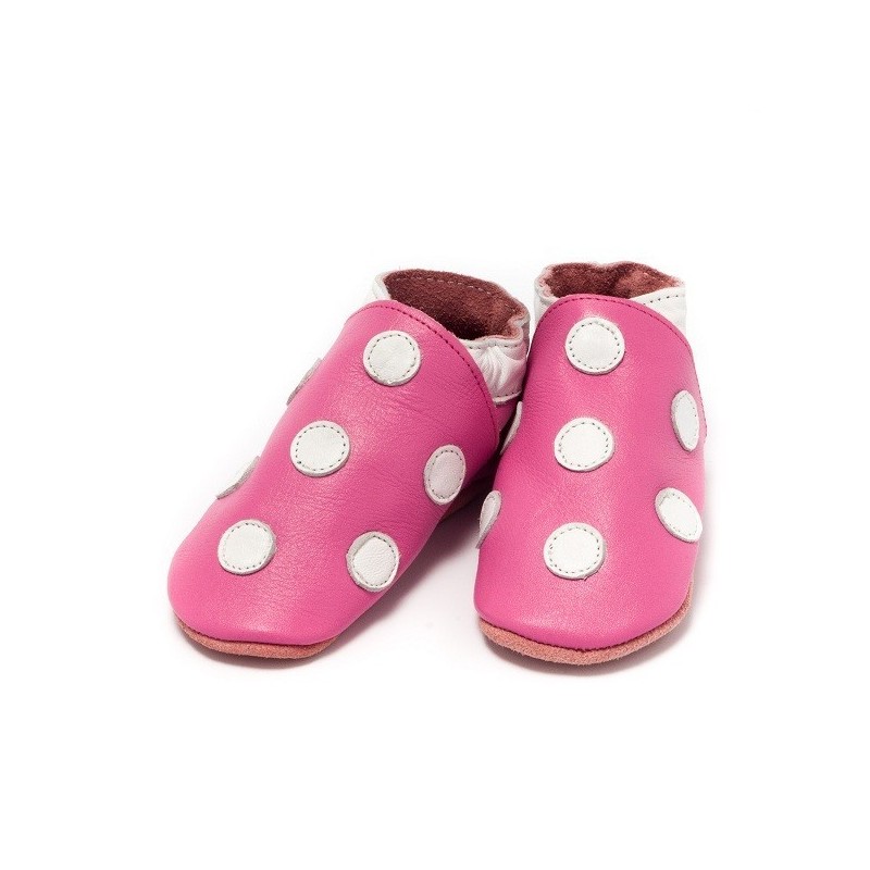 chausson cuir bébé rose et chocolat
