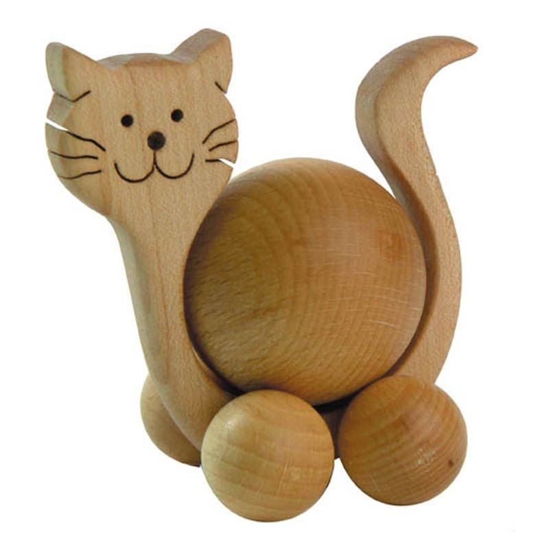 Chat en bois à boule à pousser